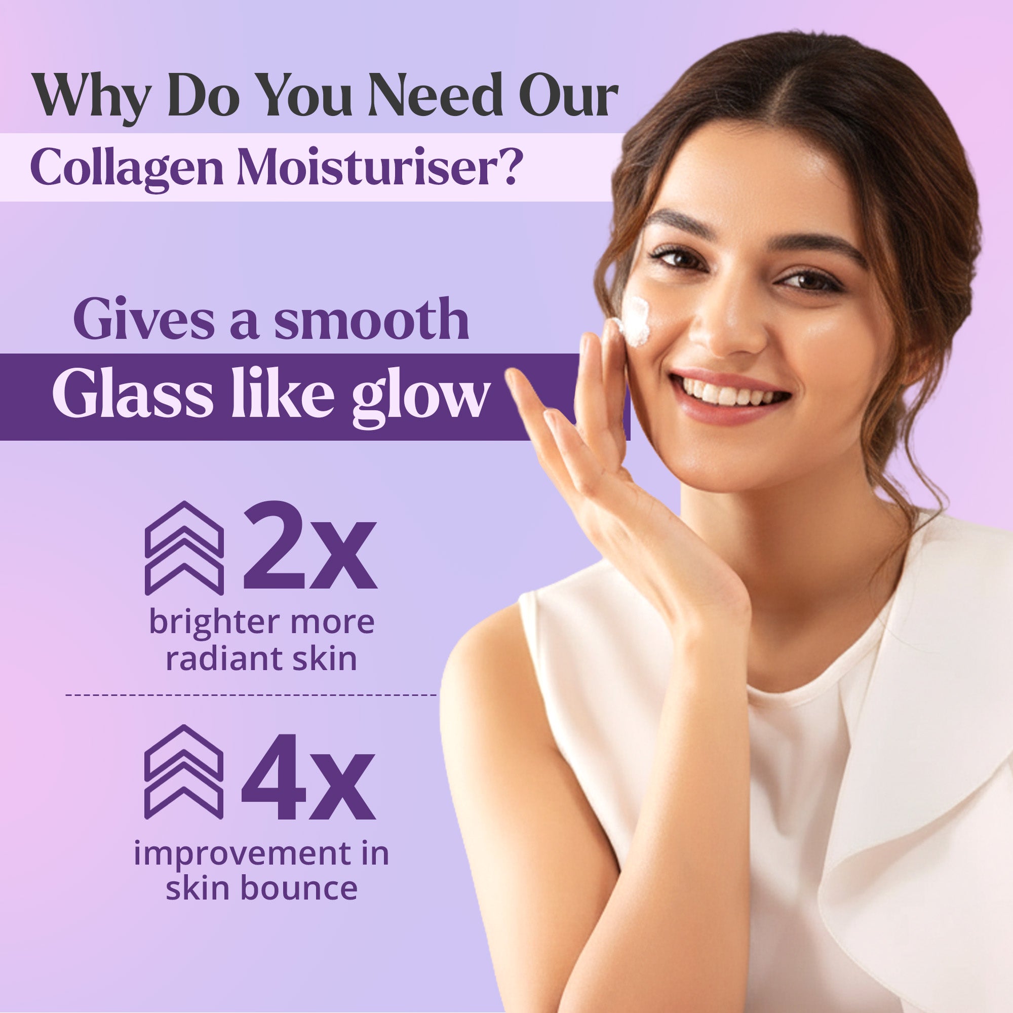 Muloha Glass Skin Collagen Face Moisturiser for Women with Rice Water, Niacinamide Anti-Aging, Brightening and Hydrating Face Cream, Lightweight, Non-Greasy, For All Skin Types, 50g